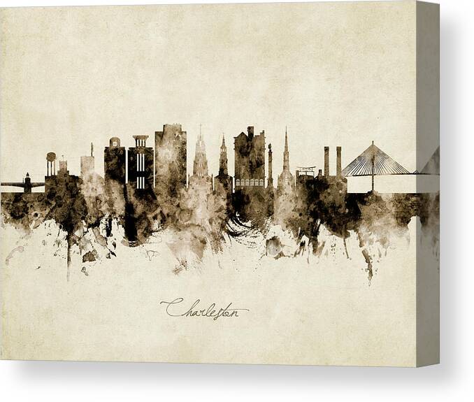 Charleston Canvas Print featuring the digital art Charleston South Carolina Skyline #8 by Michael Tompsett