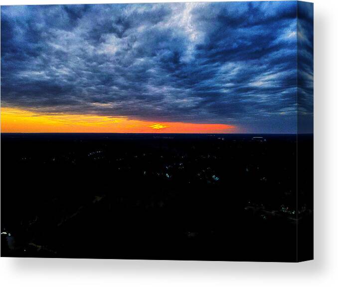  Canvas Print featuring the photograph A cool fall sunset by Stephen Dorton