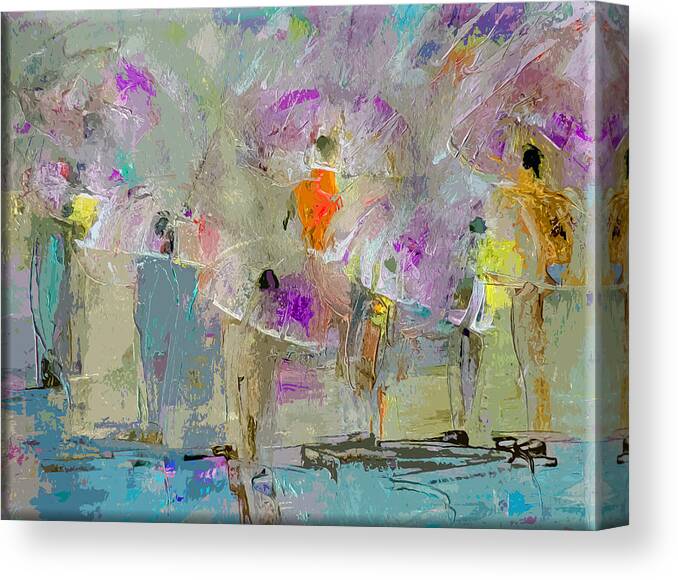 Urban Canvas Print featuring the painting A Day For Umbrella Gathering by Lisa Kaiser