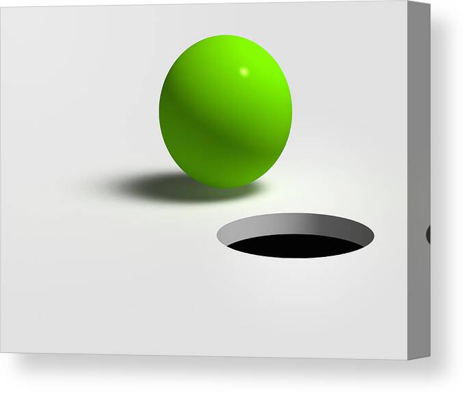 White Background Canvas Print featuring the drawing A green ball and hole by Yagi Studio