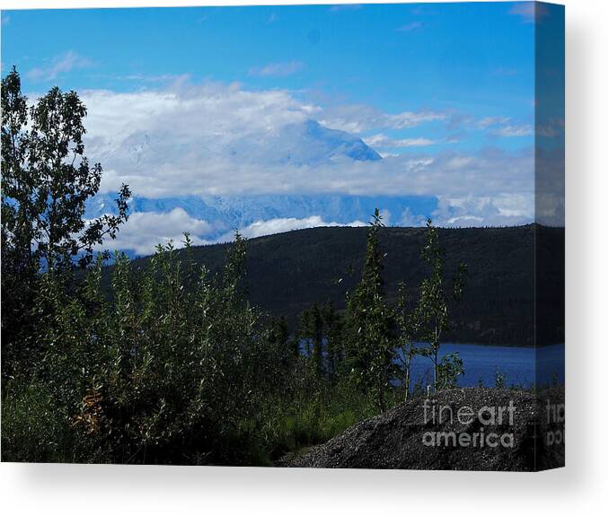 Denali Canvas Print featuring the photograph A View of Denali Over Wonder Lake by L Bosco