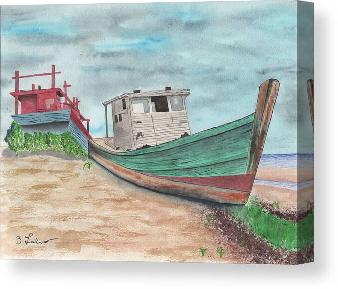Boat Ashore Canvas Print featuring the painting After the Storm by Bob Labno