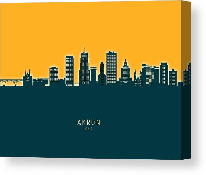 Akron Canvas Print featuring the digital art Akron Ohio Skyline #34 by Michael Tompsett