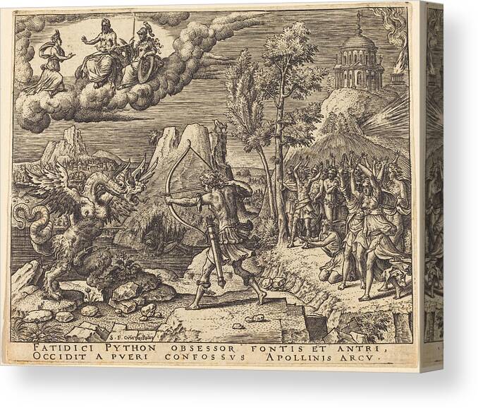 Etienne Delaune Canvas Print featuring the drawing Apollo Killing Python by Etienne Delaune