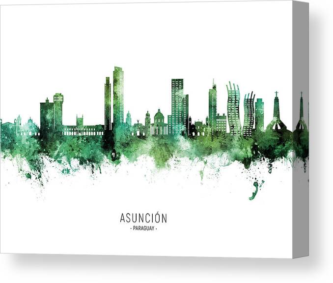 Asunción Canvas Print featuring the digital art Asuncion Paraguay Skyline #42 by Michael Tompsett