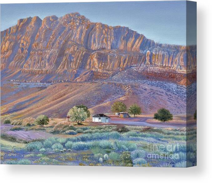 Vermilion Cliffs Canvas Print featuring the painting At the base of the Vermillion Cliffs by Barbara Clements