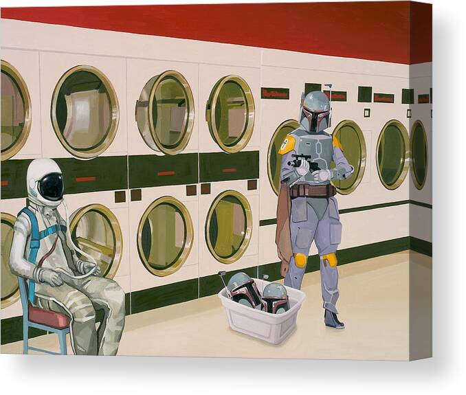 Astronaut Canvas Print featuring the painting At the Laundromat with Boba Fett by Scott Listfield