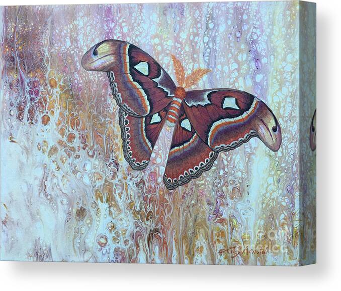 Moth Canvas Print featuring the painting Atlas Silk Moth by Lucy Arnold