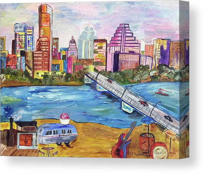 Bridge Canvas Print featuring the painting Austin Skyline by Genevieve Holland