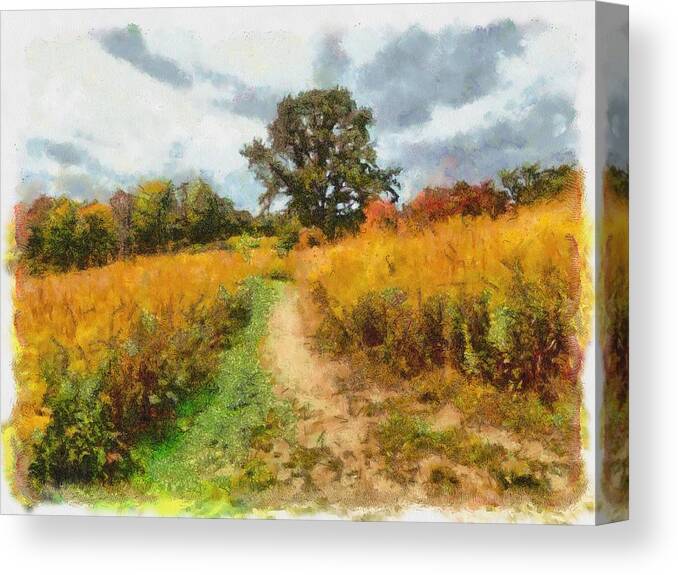 Field Canvas Print featuring the mixed media Autumn Afternoon on the Trail by Christopher Reed