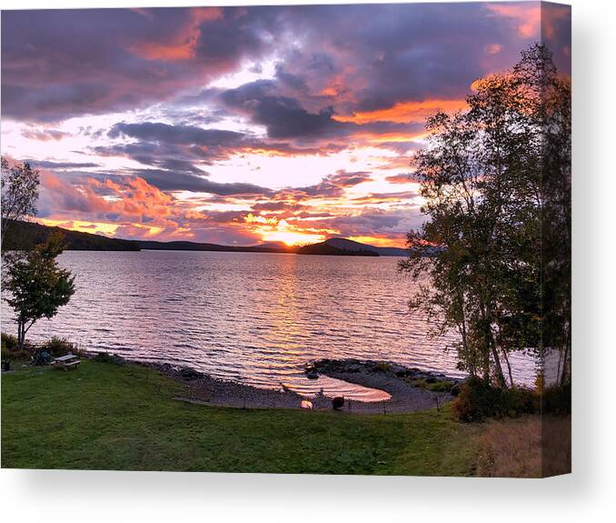 Maine Canvas Print featuring the photograph Autumn Lake Sunset by Russel Considine