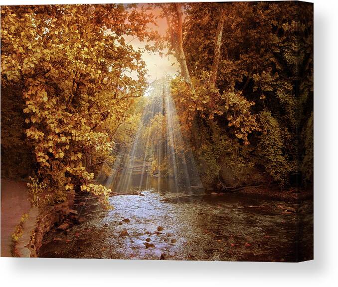 Autumn Canvas Print featuring the photograph Autumn River Light by Jessica Jenney