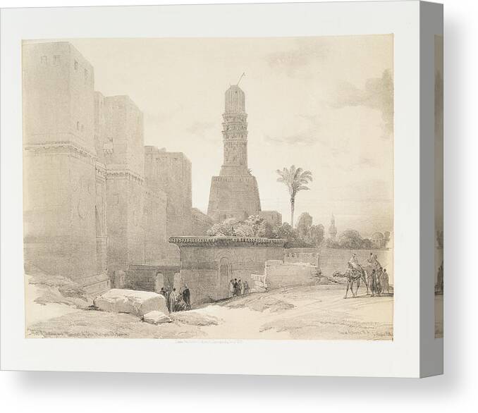 Bab En Nasr Canvas Print featuring the painting Bab en Nasr, or Gate of Victory, and mosque of el Hakim, Cairo ca 1842 - 1849 by William Brockedon, by Artistic Rifki