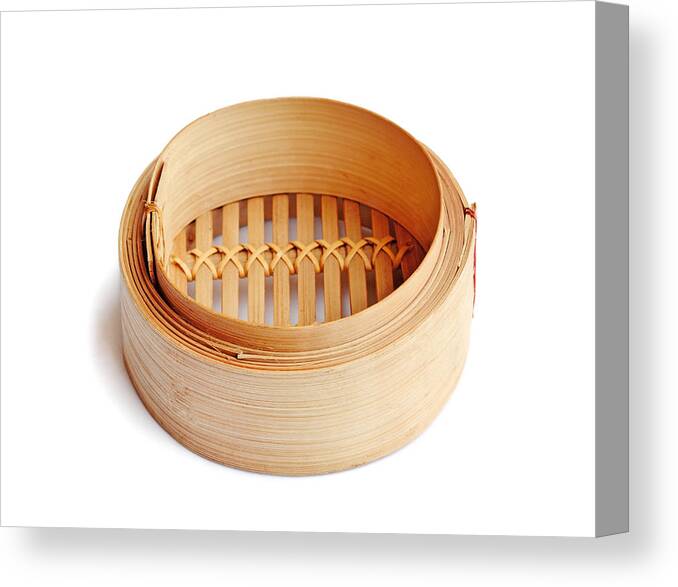 White Background Canvas Print featuring the photograph Bamboo Dim Sum Steamer on whit by Chuanthit Kunlayanamitre