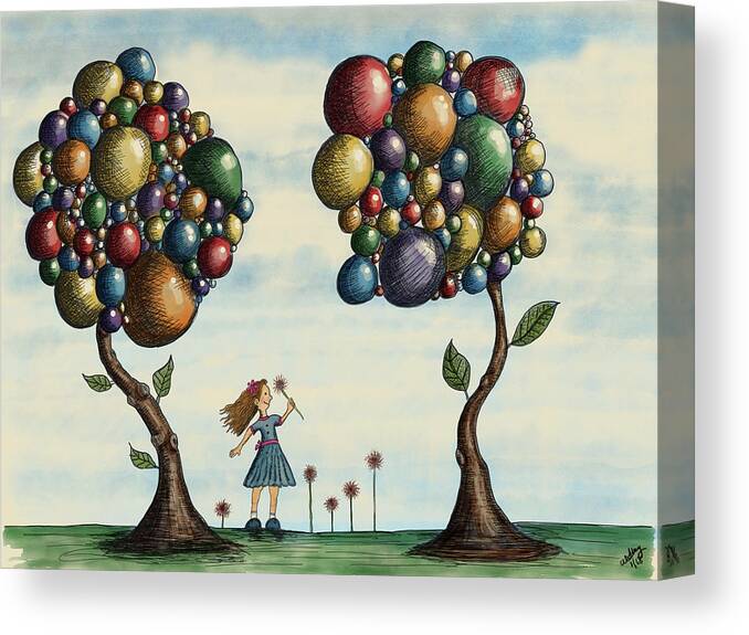 Illustration Canvas Print featuring the drawing Basie and the Gumball Trees by Christina Wedberg