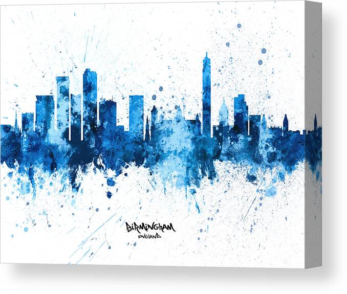 Birmingham Canvas Print featuring the digital art Birmingham England Skyline #10 by Michael Tompsett