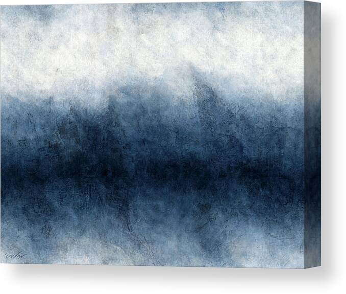 Abstract Landscape Canvas Print featuring the painting Blue abstract landscape, stormy abstract by Nadia CHEVREL