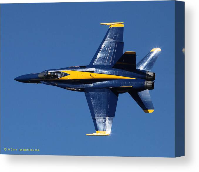 Blue Angels Canvas Print featuring the photograph Blue Angels Solo Knife-edge by Custom Aviation Art