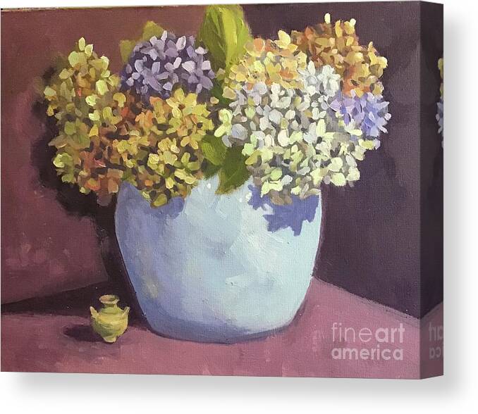 Hydrangea Canvas Print featuring the painting Blue Hydrangeas by Anne Marie Brown