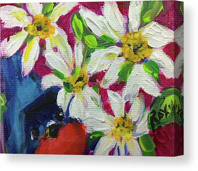 Bluebird Canvas Print featuring the painting Bluebird in Daisies by Roxy Rich
