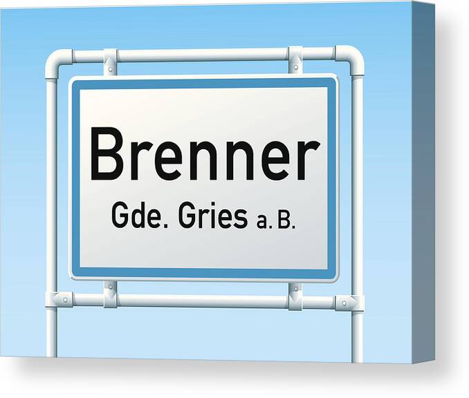 Pole Canvas Print featuring the drawing Brenner Austria City Road Sign by FrankRamspott