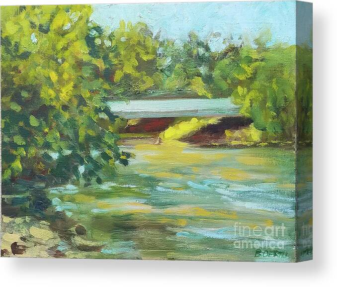 River Canvas Print featuring the painting Bridge over Cannon River by Barbara Oertli