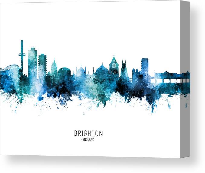 Brighton Canvas Print featuring the digital art Brighton England Skyline #36b by Michael Tompsett