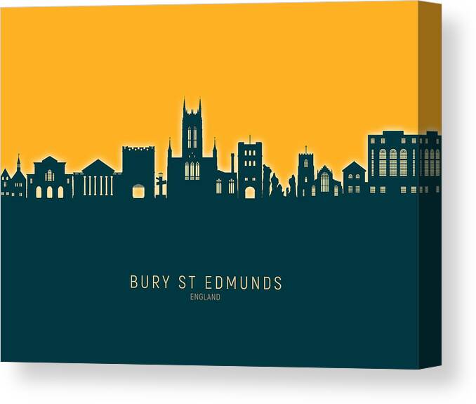 Bury St Edmunds Canvas Print featuring the digital art Bury St Edmunds England Skyline #31 by Michael Tompsett