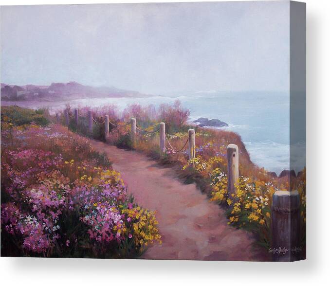 Landscape Canvas Print featuring the painting Cambria Shoreline Walkway by Carolyne Hawley