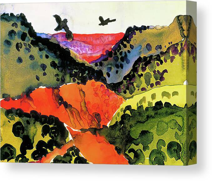 Georgia O'keeffe Canvas Print featuring the painting Canyon With Crows by Georgia O'keeffe