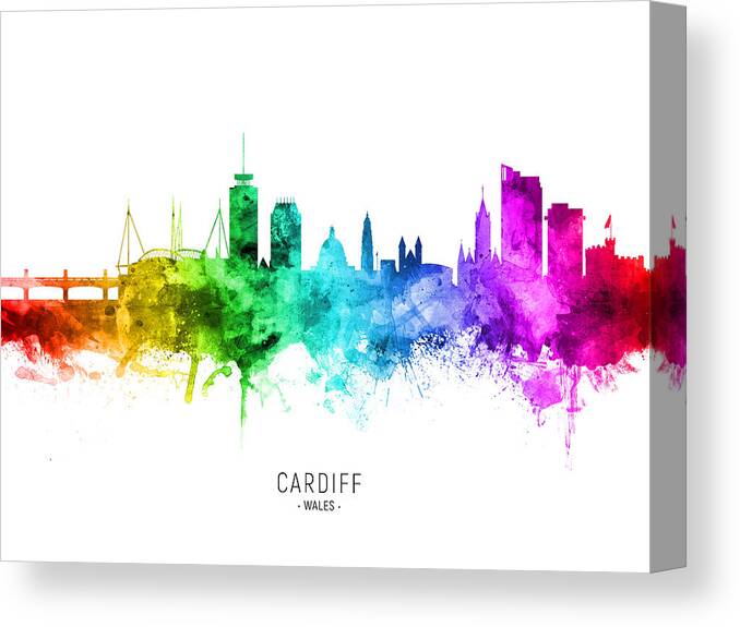 Cardiff Canvas Print featuring the digital art Cardiff Wales Skyline #67b by Michael Tompsett