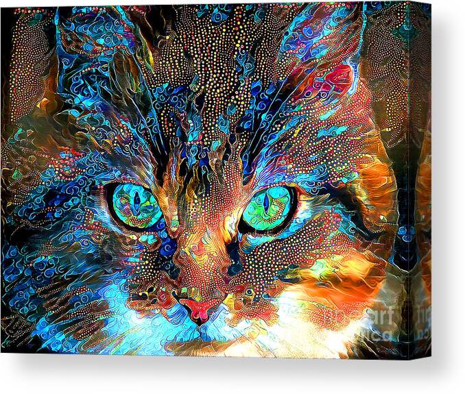 Wingsdomain Canvas Print featuring the photograph Cat In Vibrant Surreal Abstract 002004 20200420 by Wingsdomain Art and Photography