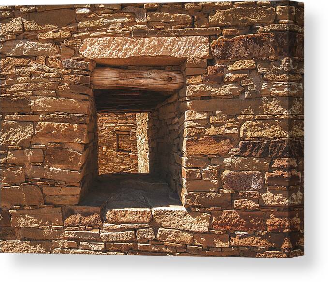 Dwellings Canvas Print featuring the photograph Chaco Canyon Window and Wall, New Mexico by Abbie Matthews