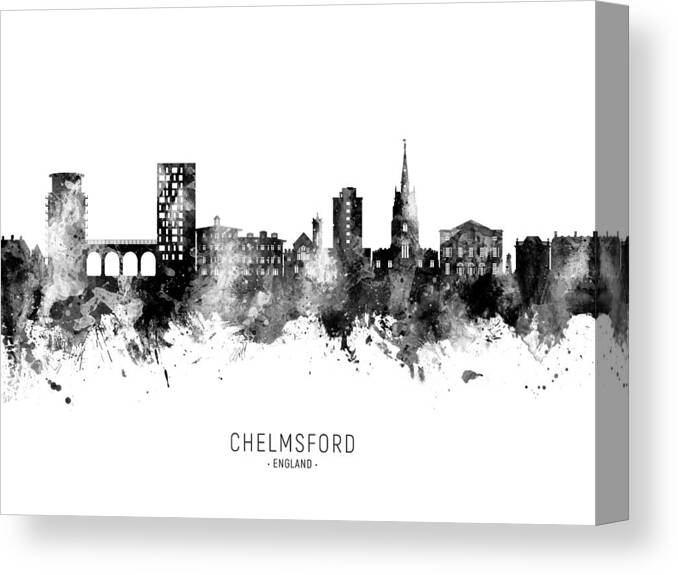 Chelmsford Canvas Print featuring the digital art Chelmsford England Skyline #39 by Michael Tompsett