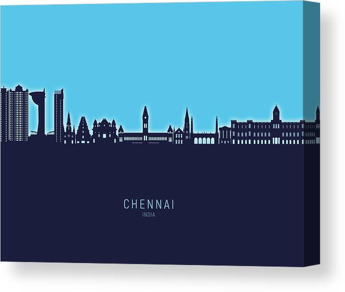 Chennai Canvas Print featuring the digital art Chennai Skyline India #62 by Michael Tompsett