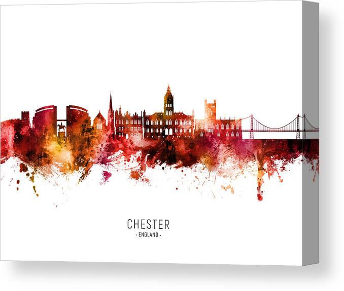 Chester Canvas Print featuring the digital art Chester England Skyline #82 by Michael Tompsett