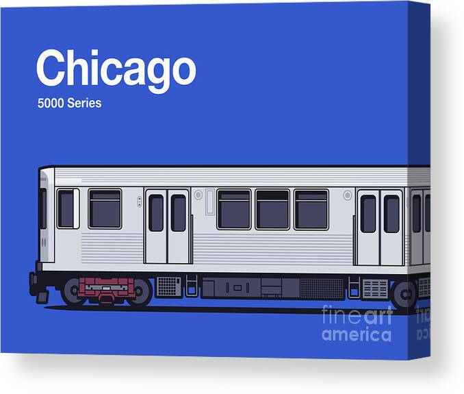 World Train Canvas Print featuring the digital art Chicago 5000 Series USA World Train Side Navy by Organic Synthesis