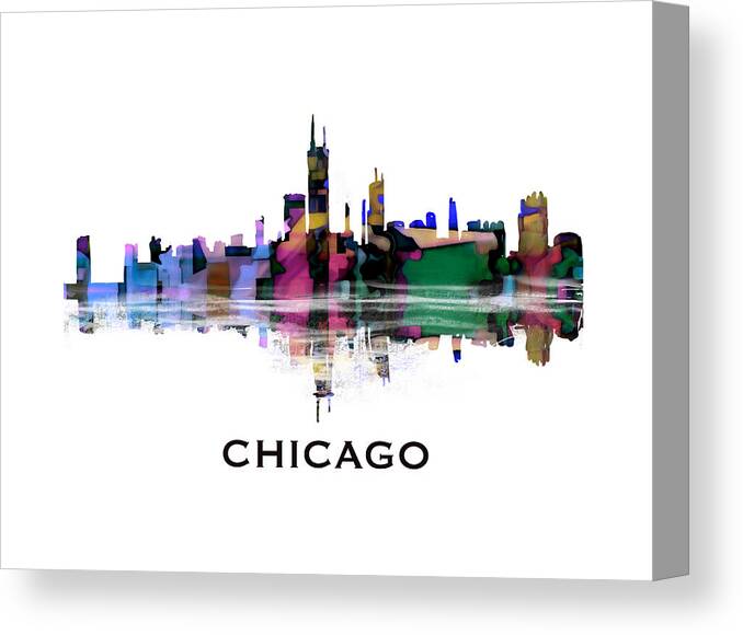 Abstract Canvas Print featuring the mixed media Chicago Skyline Abstract 1B by Eileen Backman