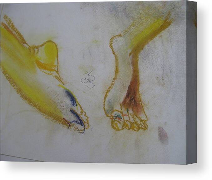  Canvas Print featuring the drawing Chieh's Feet by AJ Brown
