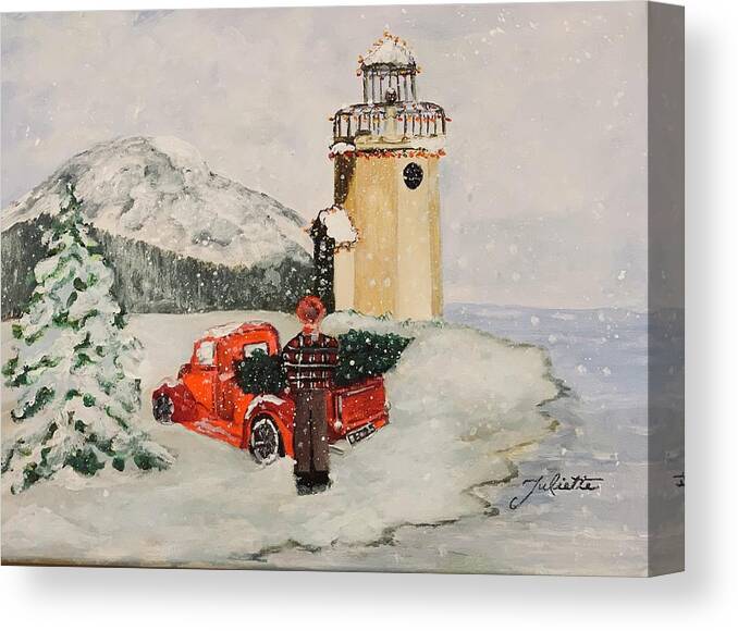 Rainier Canvas Print featuring the painting Christmas in the Harbor by Juliette Becker