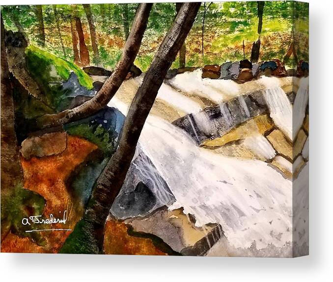 Waterfall Canvas Print featuring the painting Cindys' Waterfall by Ann Frederick