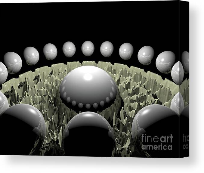 Three Dimensional Canvas Print featuring the digital art Circle of 3D Spheres by Phil Perkins