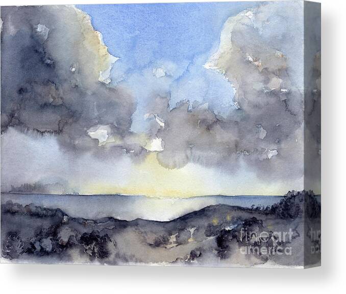 Watercolor Canvas Print featuring the painting Clouds over the sea by Adriana Mueller