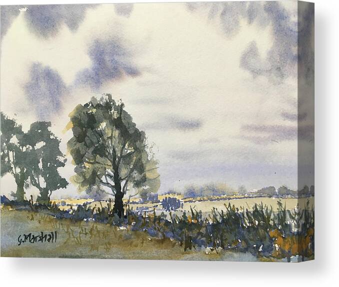 Watercolour Canvas Print featuring the painting Cloudy Sky over the Wolds by Glenn Marshall