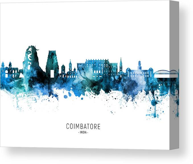 Coimbatore Canvas Print featuring the digital art Coimbatore Skyline India #65 by Michael Tompsett