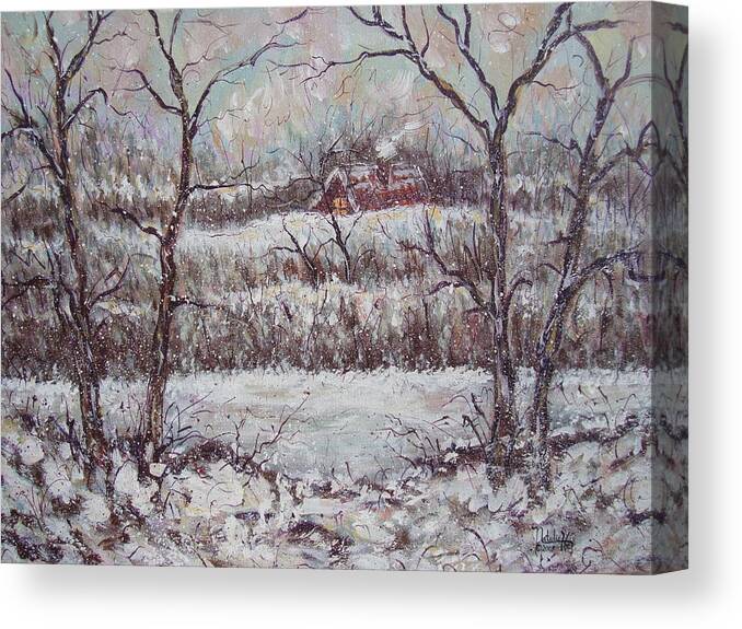 Landscape Canvas Print featuring the painting Cold Winter by Natalie Holland