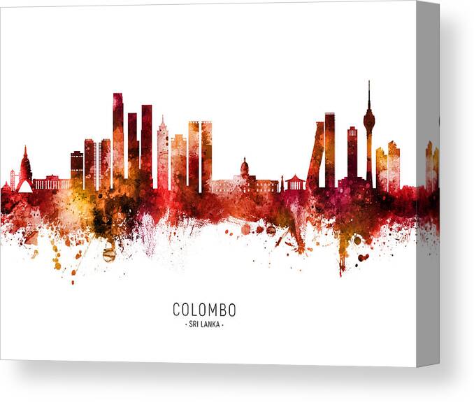 Colombo Canvas Print featuring the digital art Colombo Sri Lanka Skyline #89 by Michael Tompsett