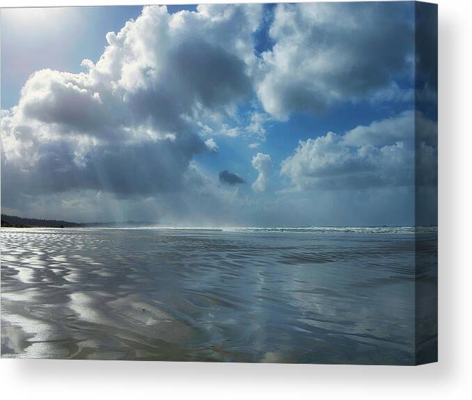 Tofino Canvas Print featuring the photograph Combers Beach and Sunrays by Allan Van Gasbeck