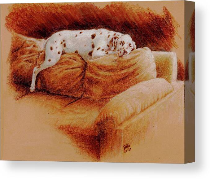 Dog Canvas Print featuring the drawing Comforts of Home by Pris Hardy