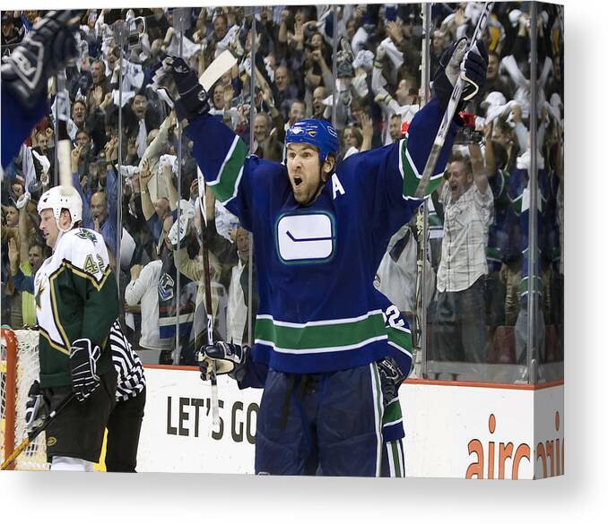 Goal Canvas Print featuring the photograph Dallas Stars v Vancouver Canucks by Richard Rees